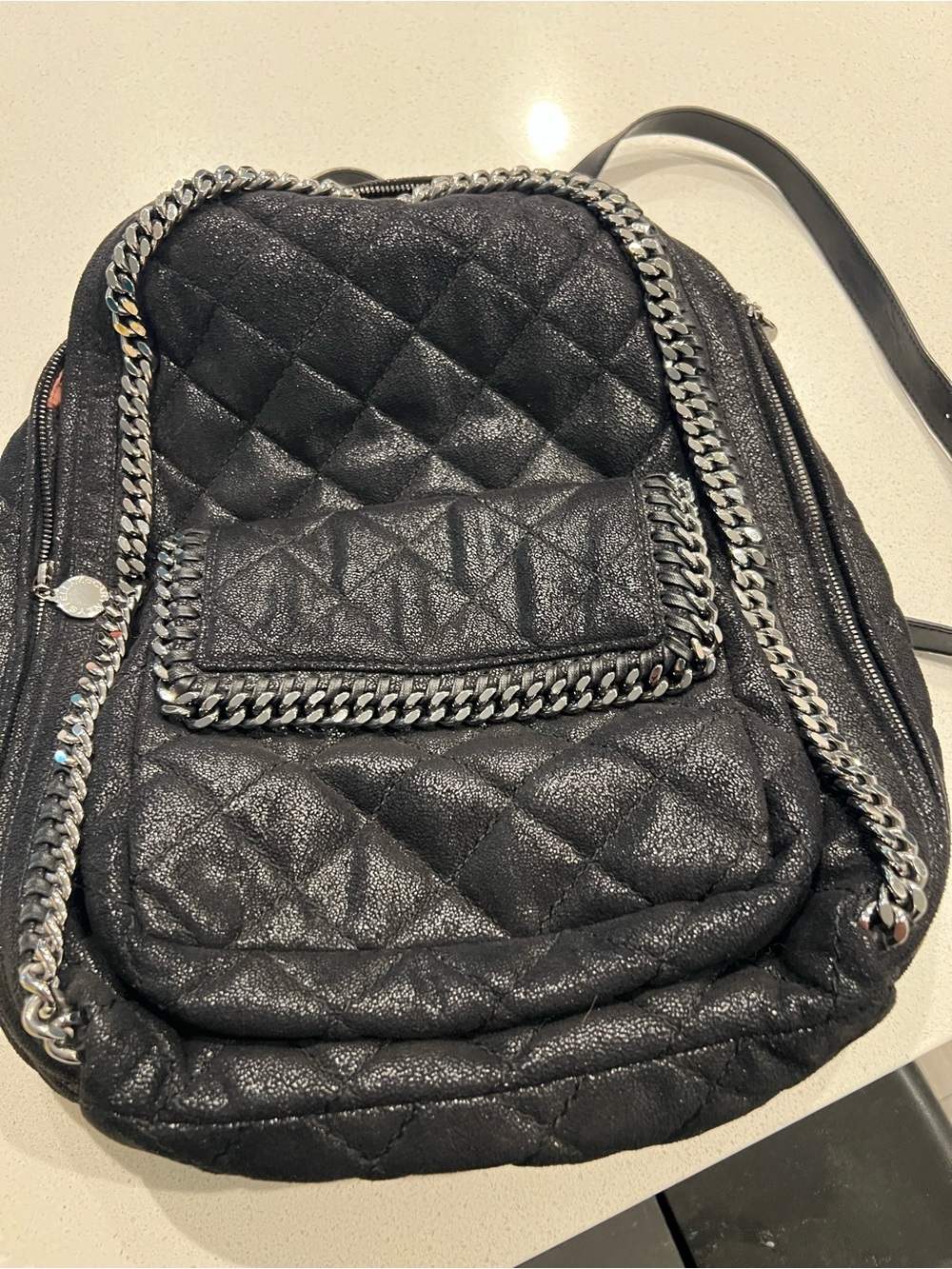 Stella McCartney Quilted Black Falabella Backpack with Chain Trim